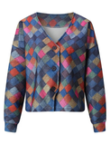 ChicmyColor Block V Neck Buttoned Casual Cardigan