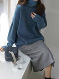 Chicmy-Casual Loose Long Sleeves Solid Color High-Neck Sweater Tops