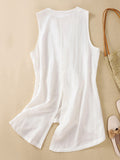 Chicmy-Buttoned Solid Color Loose Sleeveless V-neck Vest Top