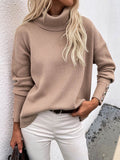 Chicmy-Casual Loose Solid Color High-Neck Long Sleeves Knitwear