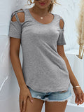 Chicmy-Original Creation Short Sleeves Hollow Solid Color Round-Neck T-Shirts Tops