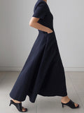 Chicmy-Simple Casual Solid Color Pleated Midi Dress