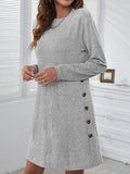 CHICMY-Graduation gift, graduation evening dress Buttoned Asymmetric Loose Long Sleeves Round-Neck Mini Dresses