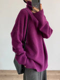 Chicmy-Solid Color Split-Side Long Sleeves Loose High-Neck Sweater Tops Pullovers Knitwear