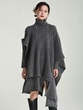 Chicmy-Casual Long Sleeves Loose Solid Color High-Neck Shawl&Sweater Dresses Two Pieces Set