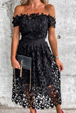 CHICMY-Women's Spring and Summer Outfits, Casual and Fashionable Off Shoulder Crochet Lace Midi Dress