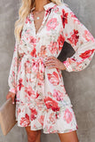 CHICMY-Women's Spring and Summer Outfits, Casual and Fashionable O  Neck Floral  Printed  Long-sleeved  Mini  Dress