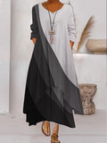 Chicmy- V-neck Loose Colorblock Print Holiday Long Sleeve Maxi Dress