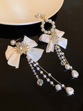 Chicmy-Vintage Rhinestone Bow-Embellished Tasseled Earrings Accessories