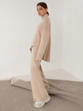 Chicmy-Casual Solid Color Irregularity High-Neck Sweater& Wide Leg Pants Suits