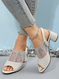 ChicmyElegant Rhinestone Mesh Peep-Toe Chunky Heel Sandals