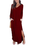 CHICMY-Graduation gift, graduation evening dress Split-Side Solid Color Loose Long Sleeves V-Neck Maxi Dresses