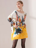 Chicmy-Original Loose Cartoon Printed Round-Neck Long Sleeves Sweater Dress