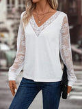 ChicmyPlain Casual V Neck Lace T-Shirt