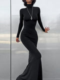 CHICMY-Graduation gift, graduation evening dress Split-Joint Solid Color Long Sleeves Bodycon High Neck Maxi Dresses