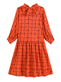 Chicmy-Original Creation Loose Puff Sleeves Plaid High-Neck Midi Dresses