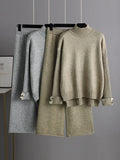 Chicmy-Urban Long Sleeves Solid Color Half Turtleneck Sweater Tops & Wide Leg Pants Two Pieces Set