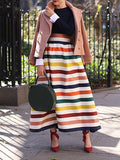 Chicmy-High Waisted Contrast Color Striped Skirts Bottoms