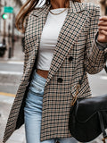 Chicmy-Buttoned Houndstooth Long Sleeves Loose Notched Collar Outerwear Blazer