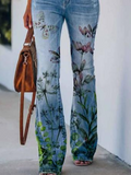 ChicmyCasual Plant Floral Pattern Wide Leg Slim Jeans Daily Commuting Women's Clothing