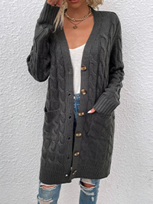 Chicmy-Urban Simple Loose Buttoned Solid Color Jacquard Cardigan Coat
