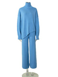 Chicmy-Casual Solid Color Irregularity High-Neck Sweater& Wide Leg Pants Suits