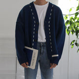 Chicmy-Korean style, Korean men's outfit, minimalist style, street fashion No. 3291 V-NECK KNITTED CARDIGAN