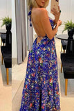 CHICMY-Women's Spring and Summer Outfits, Casual and Fashionable Printed Backless Vacation Maxi Dress