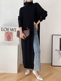 Chicmy-Original Loose Solid Color Split-Front Sweater Dress