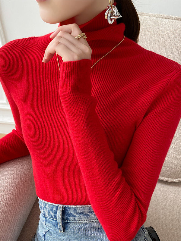 Chicmy-Simple Skinny Long Sleeves Solid Color Sweater Tops