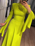 CHICMY-Graduation gift, graduation evening dress Ruffle Sleeves Skinny Belted Solid Color Round-Neck Maxi Dresses