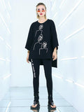 Chicmy-Embroidered Black&White Loose Round-Neck T-Shirt