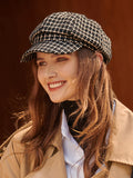 Chicmy-Vintage Contrast Color Houndstooth Plaid Woolen Hat