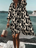 Chicmy- Casual Loose Printed Vacation Long Sleeve Sunscreen Short Dress