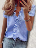 Chicmy-Casual Short Sleeves Solid Color V-Neck Blouses