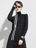 Chicmy-Black Printed High-Neck Long Sleeve T-Shirt