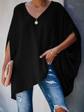 Chicmy-Oversize Batwing Sleeves Solid Color V-Neck T-Shirt