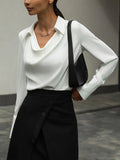 Chicmy-Urban Long Sleeves Solid Color Heaps Collar Blouses&Shirts Tops