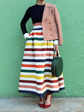 Chicmy-High Waisted Contrast Color Striped Skirts Bottoms