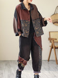 Chicmy-Contrast Color Fringed Split-Joint Long Sleeves Printed Outwear + Harem Pants  Two Pieces Set