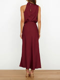 Chicmy-Solid Color Sleeveless Halter-Neck Midi Dresses