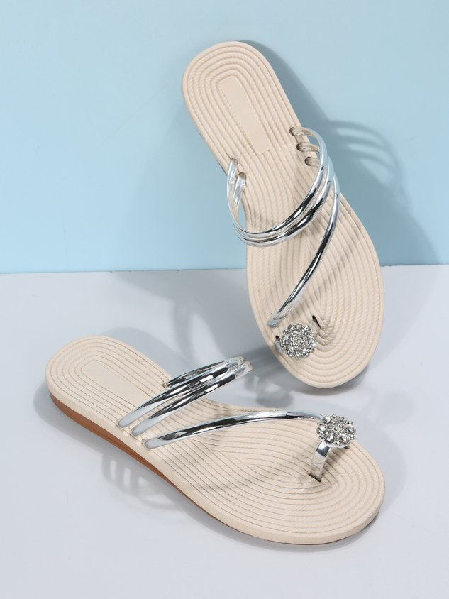 ChicmyRhinestone Thin Strip Woven Two-Wear Sandals