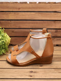 ChicmyJFN  Women Casual Leather Comfy Wedge Sandals