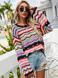 Chicmy-4 Colors Loose Contrast Color Round-Neck Sweater Top