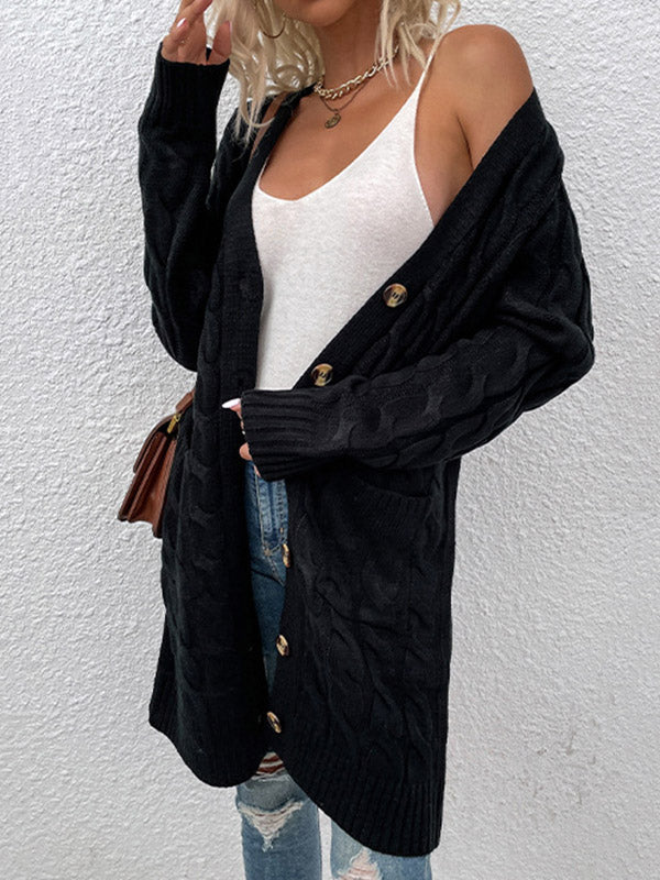 Chicmy-Urban Simple Loose Buttoned Solid Color Jacquard Cardigan Coat