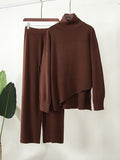 Chicmy-Casual Solid Color Irregularity High-Neck Sweater& Wide Leg Pants Suits