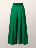 Chicmy-Loose Wide Leg Pleated Solid Color Tied Waist Pants Trousers