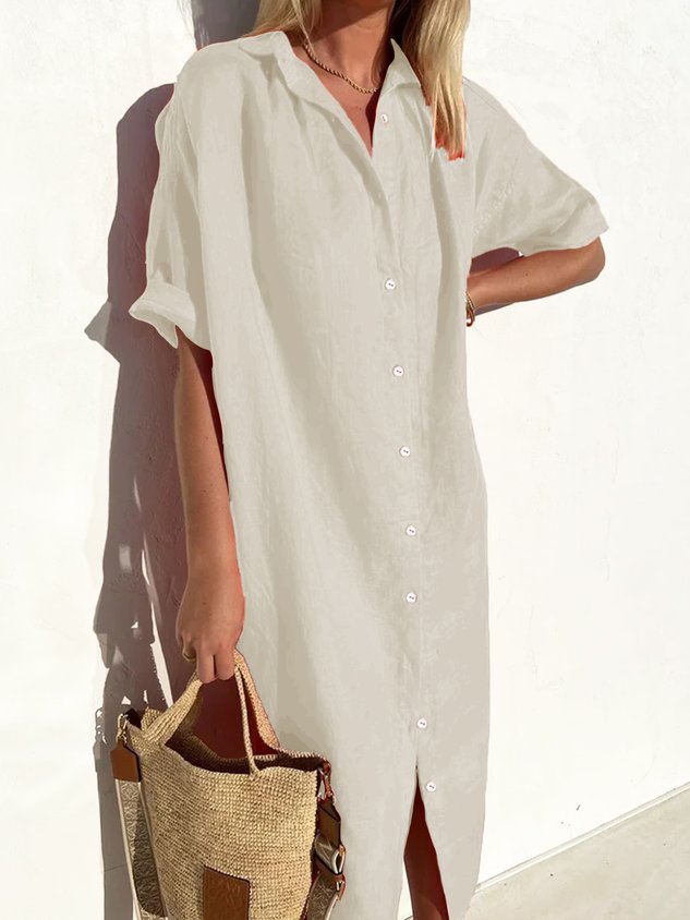 Chicmy Loose Shirt Collar Casual Cotton Dress