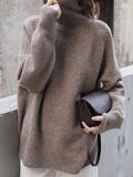 Chicmy-Casual Loose Long Sleeves Solid Color High-Neck Sweater Tops