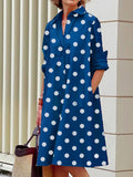 Chicmy-Vintage Long Sleeves Polka Dot Lapel Midi Dresses